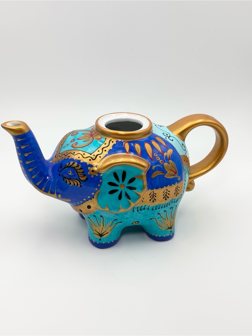 Decorative‎ Elephant Teapot in Blue, Turquoise and Gold